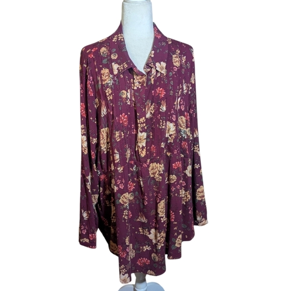 Torrid Textured Stretch Rayon Dark Academia Wine Floral Romantic Tunic Sz 3x - Picture 8 of 12